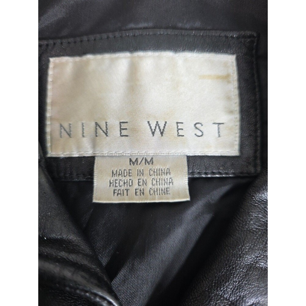 Nine West Black 100% Leather Jacket Coat Blazer Women’s Size Medium Button Lined - Picture 3 of 16